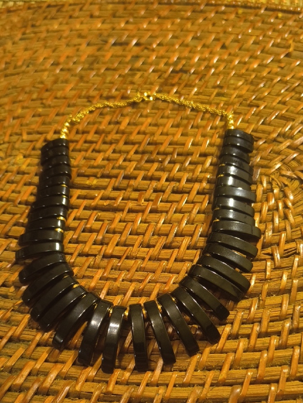 Black Disc Layered Necklace with Gold Chain - Women's Fashion